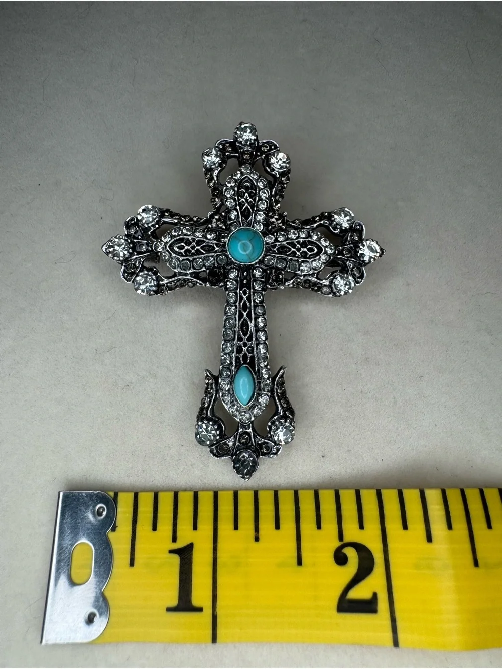 New Ornate Cross Pendant Brooch with Turquoise type stones